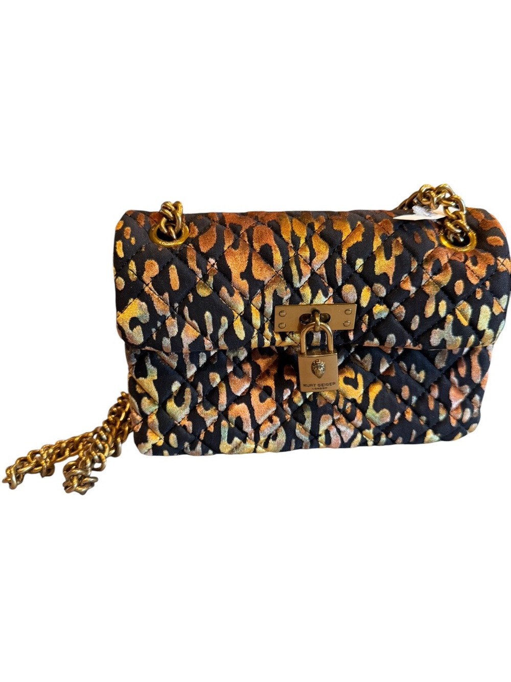 Kurt Geiger Quilted Leopard-Print Shoulder Bag in Black, Gold, Orange